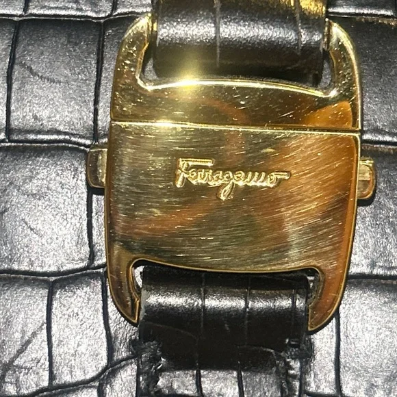 Salvatore Ferragamo Gancini Embossed Square Handbag (Black) - Picture 3 of 11